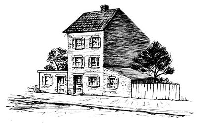 A sketch of the first B&O railroad depot.